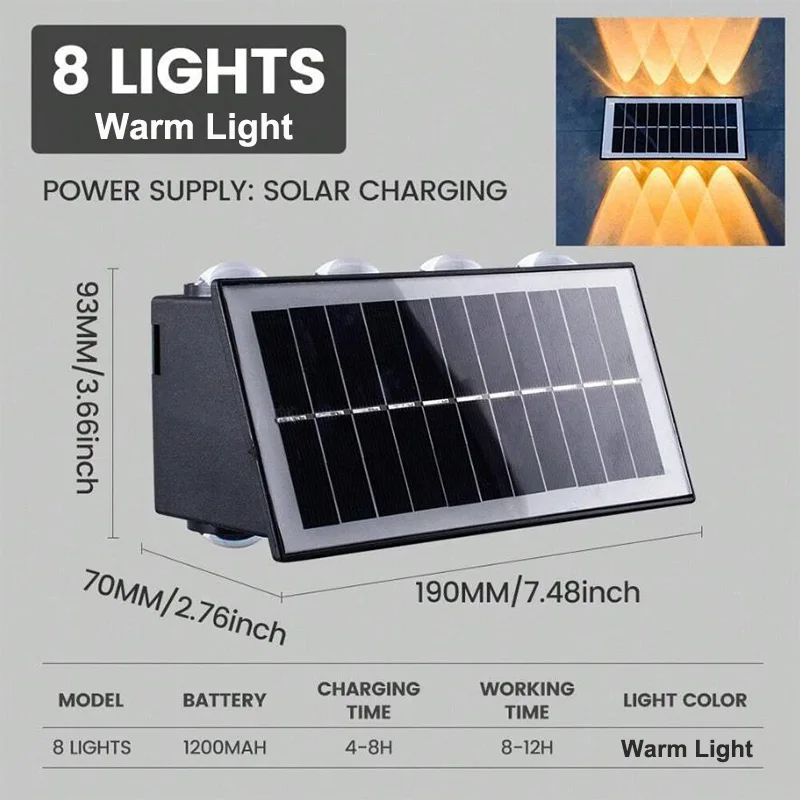Solar Wall Lamp Outdoor Solar LED Light Waterproof Up And Down Luminous Lighting Balcony Yard Garden Decoration Lights - Image 7