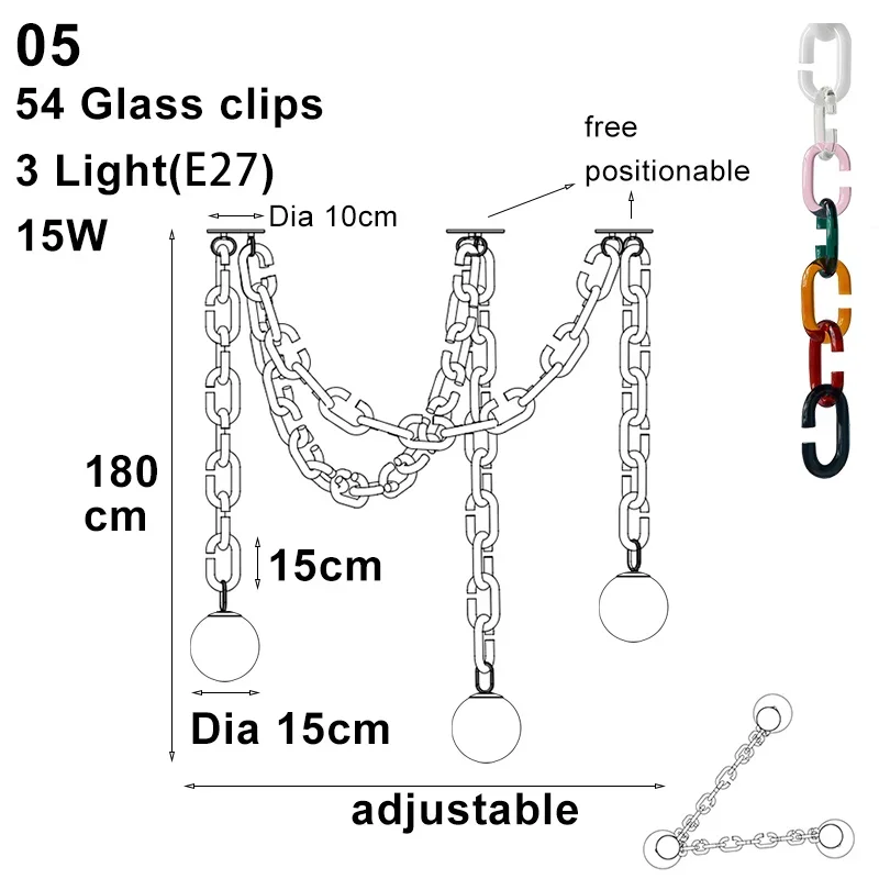 Cerine Chandelier Creative Chain Chandelier design colorful Glass chandelier Living Room Bedroom Home dining room lighting - Image 9