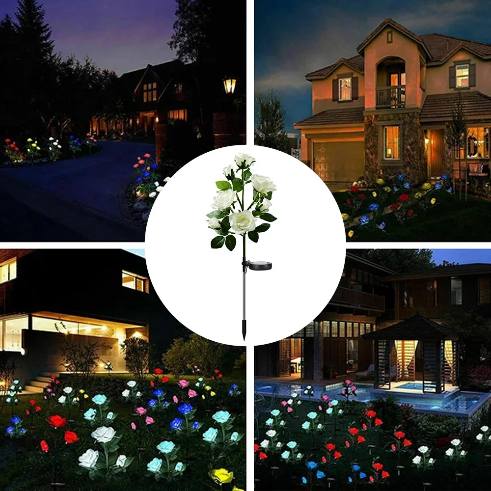 5 Head LED Solar Simulation Rose Flower Solar LED Light Garden Yard Lawn Night Lamp Landscape Garden Home Decoration Flowers - Image 6