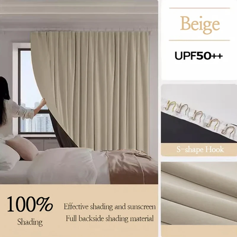 Blackout Curtains High Shading Bedroom Window Curtain With Hook Balcony Sun Protection Living Room Partition Privacy Drapes - Image 7