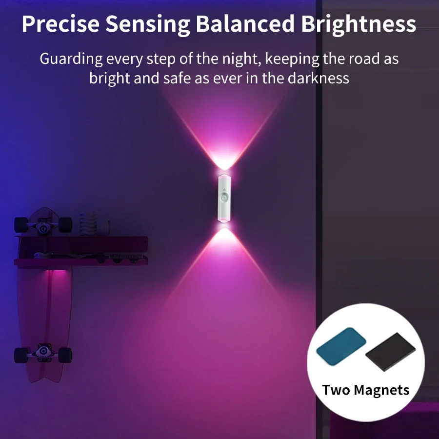 Double-head LED Night Light with Motion Sensor RGB Rechargeable Magnetic Wall Lamp Mood Ambient Light for Cabinet Hallway Stair - Image 5