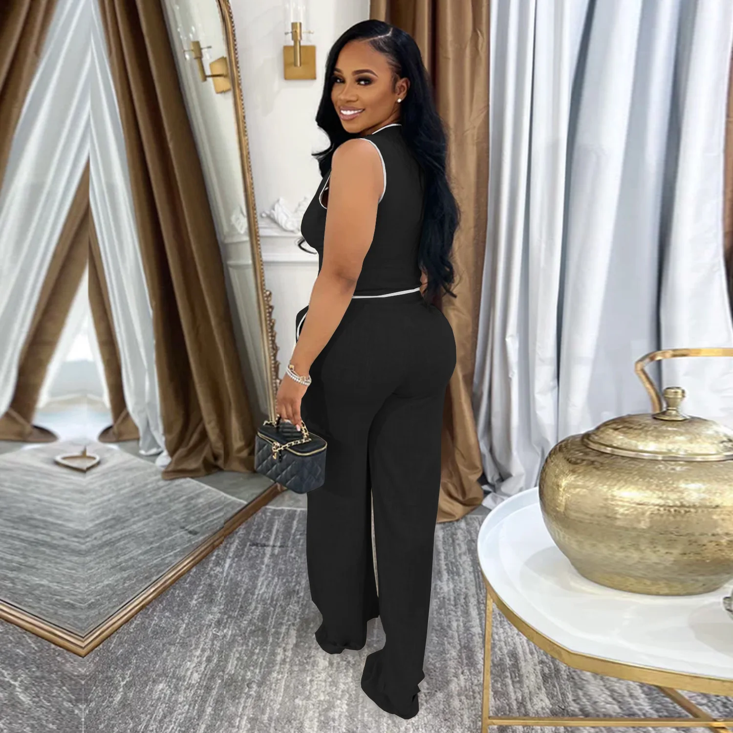 CM.YAYA Fashion Women's Set Strapless Vest Tops and Wide Leg Pants Suit 2025 Summer Street Two 2Piece Sets Outfit Tracksuit - Image 4