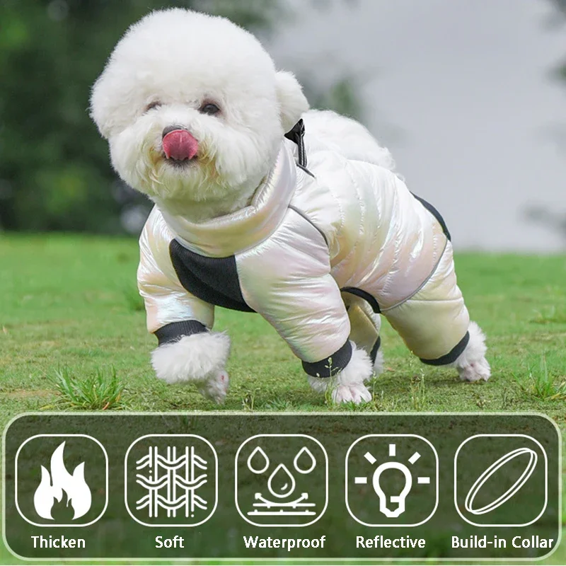 Winter Dog Down Jacket Waterproof Dog Clothes for Small Dogs Build-in Collar Puppy Jumpsuit Reflective Pet Coat French Bulldog - Image 2