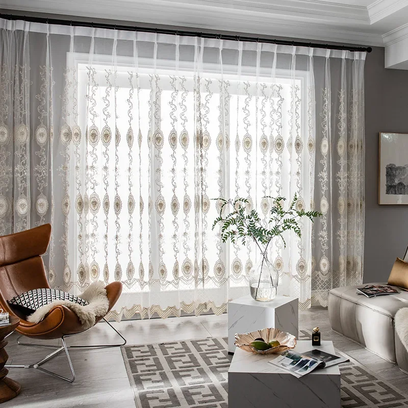 European Curtains for Living Dining Room Bedroom White Embroidered Window Embroidery Atmosphere Window Screen - Image 2