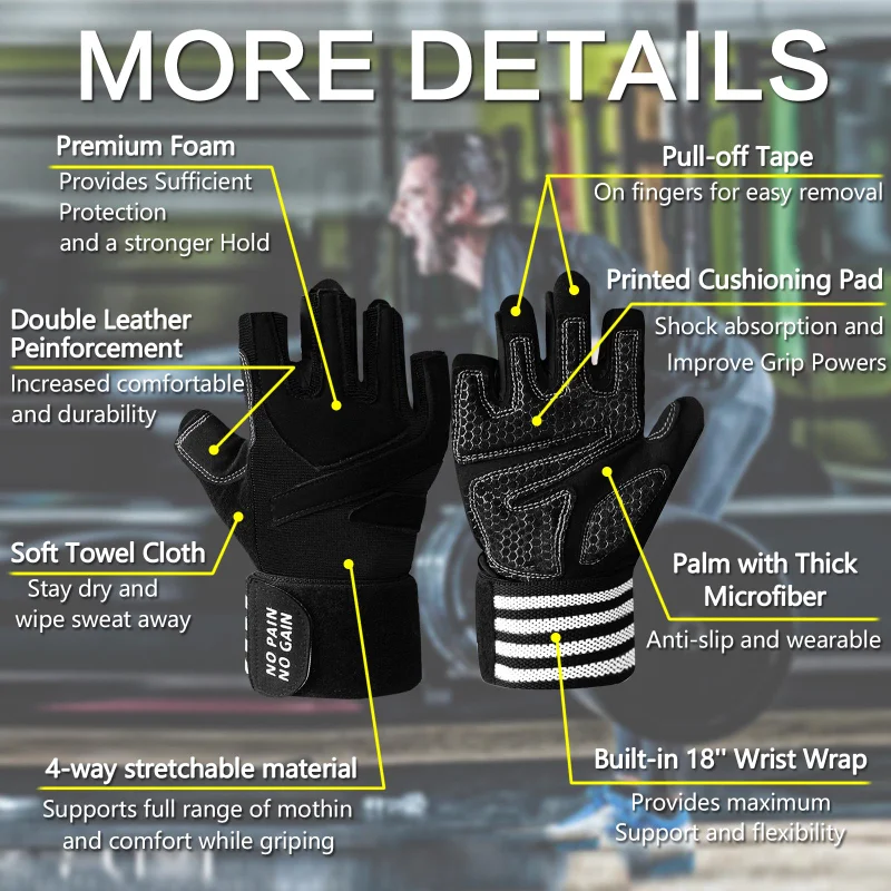 Weight Lifting Gloves Men Women Half Finger Gel Full Palm Protection Gym Glove Fitness Workout with Wrist Support Drop Shipping - Image 2