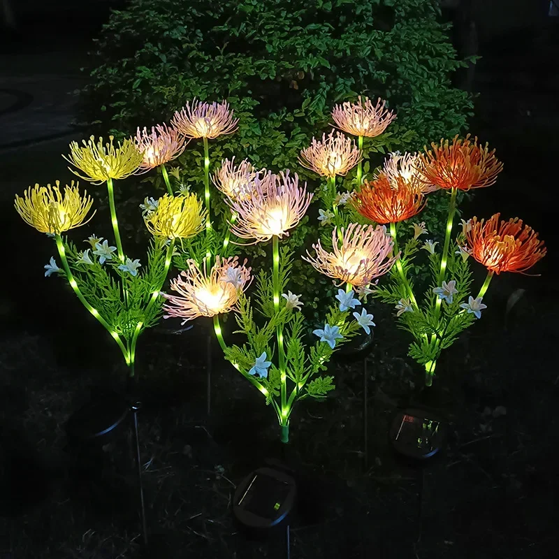 Solar 3 Heads Seashore Flower Spike Lights with Glowing Flowers & Stems Outdoor LED Lamp for Pathway Yard Garden Lawn Decoration - Image 4