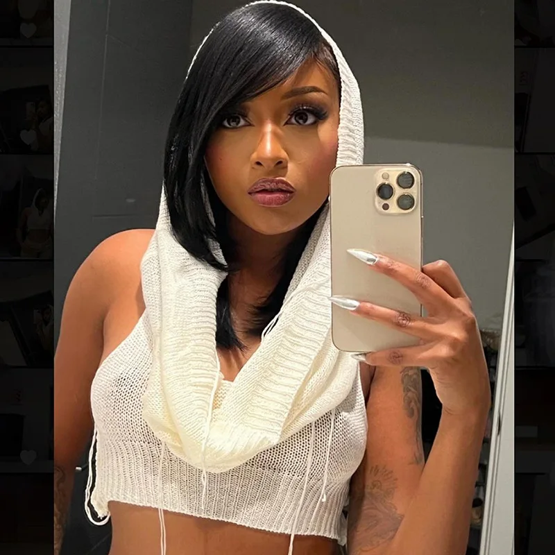 Knit Hooded Tank Top Y2K Women Solid Crochet Sleeveless Sexy Navel Camisole Stretch Skinny Street Hipster Wild Vest - Image 2