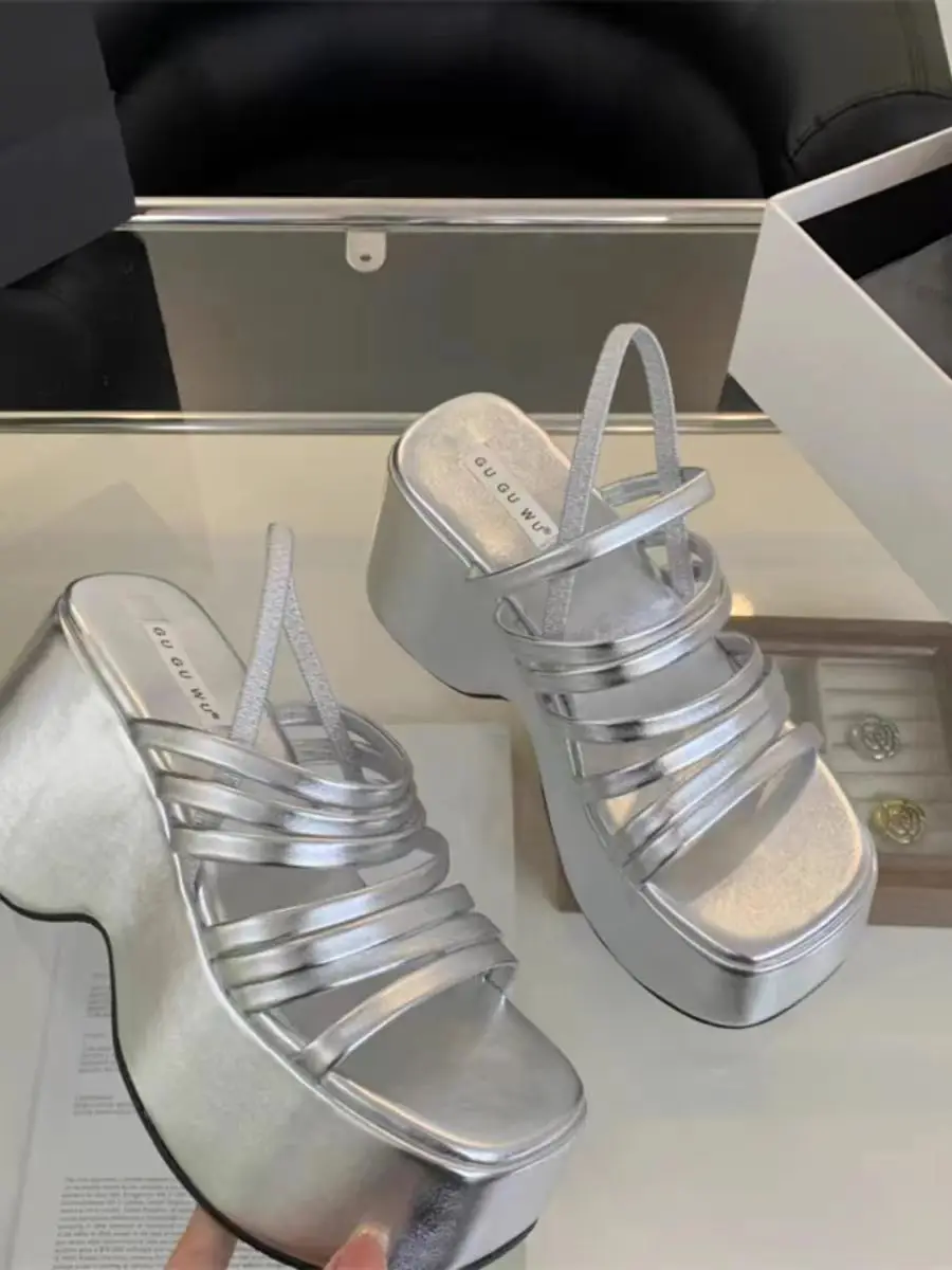 Women's Summer Chunky Heels Sandals New Fashion Strap High Heeled Slippers Woman Black Slip on Casual Platform Sandalias Mujer - Image 9