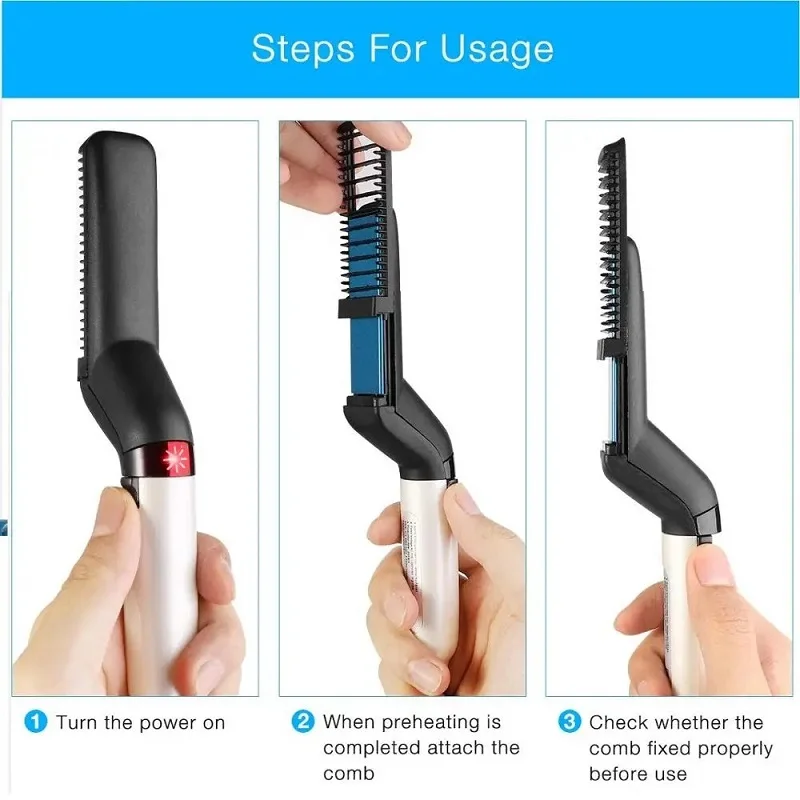 Hair Styling Appliances Quick Beard Straightener Brush Electric Hair Straightening Heat Brush Magic Massage Comb for Men - Image 6