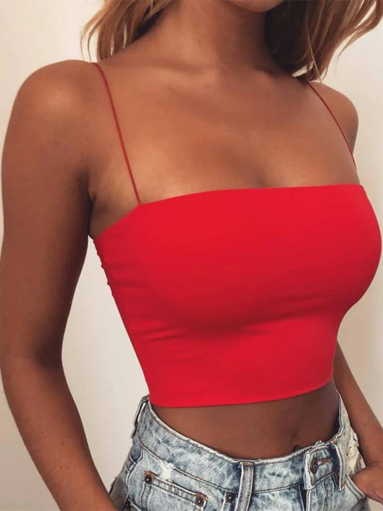 2024 New Fashion Women Spaghetti Strap Crop Top Sexy Bodycon Sleeveless Cami Tube Top Basic Plain Camisole - Image 9
