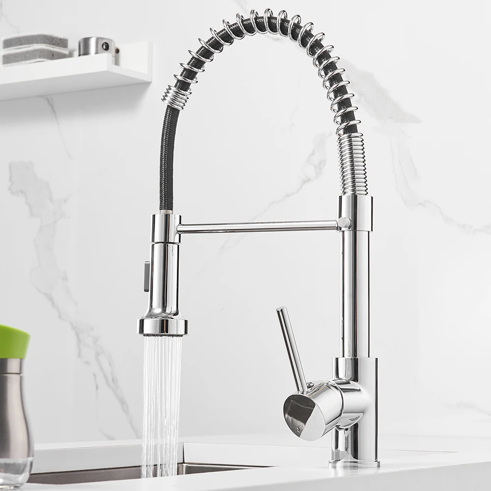 Brush Nickel Kitchen Faucets Brass Faucets for Kitchen Sink Single Lever Pull Down Spring Spout Mixers Tap Hot Cold Water Crane - Image 6