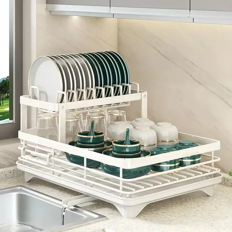 Dish Drying Rack Adjustable Kitchen Plates Organizer with Drainboard Over Sink Countertop Cutlery Storage Holde - Image 5
