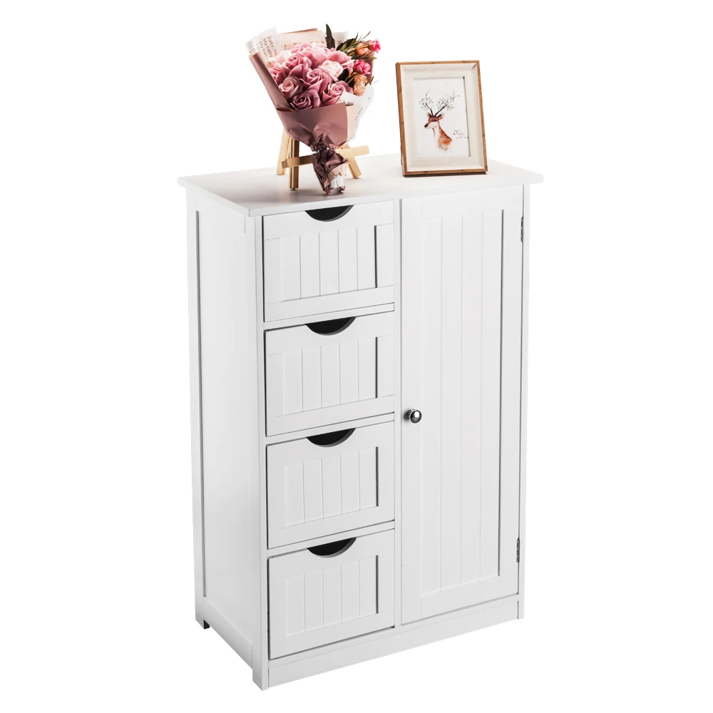 Single Door Bathroom Storage Cabinet with 4 Drawers White - Image 6