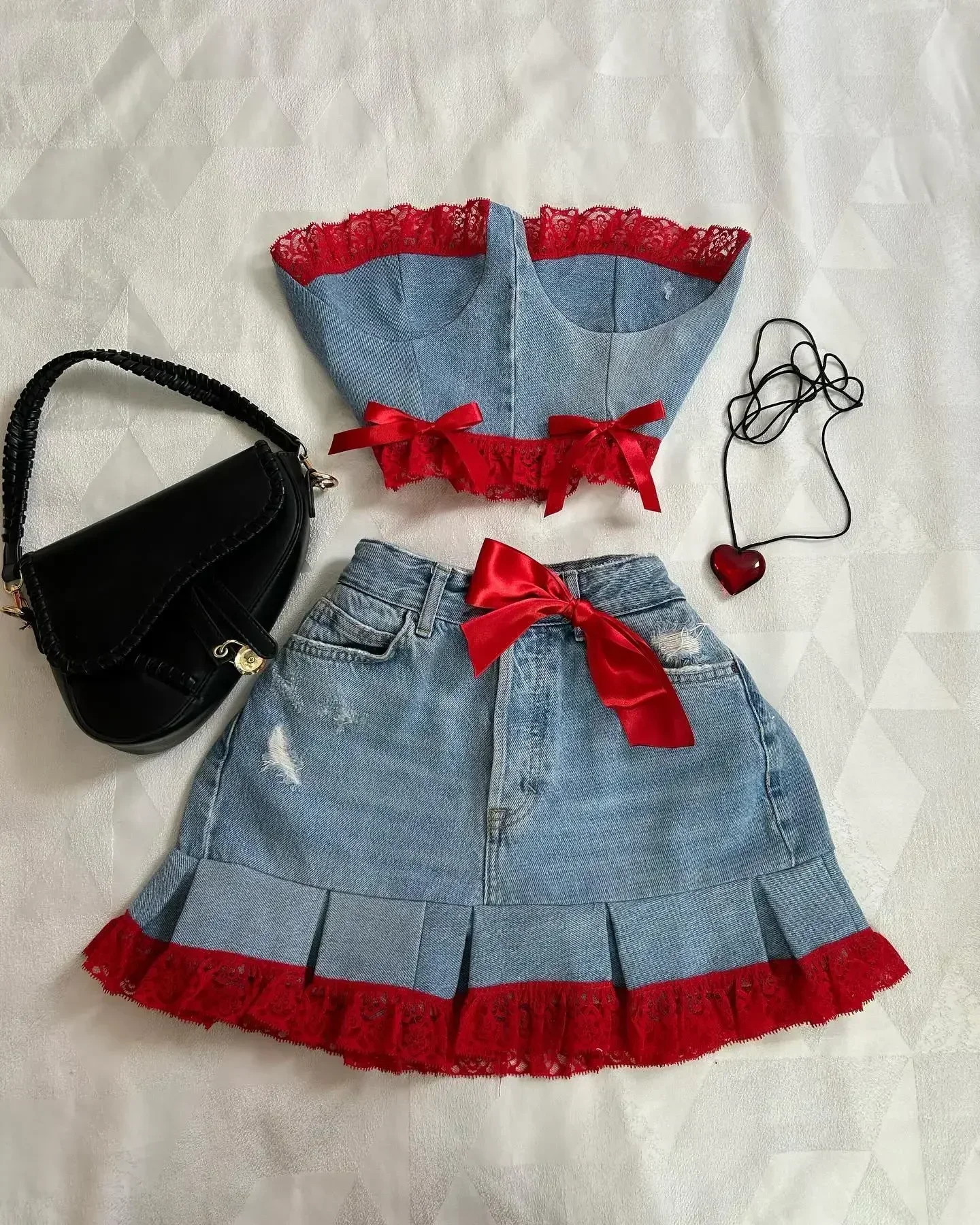 Y2K Knitted Splicing Short Skirt Two Piece Set Women Knitted Long Sleeved Sweater Cute Bow Mini Pleated Skirt Autumn Winter Suit - Image 12