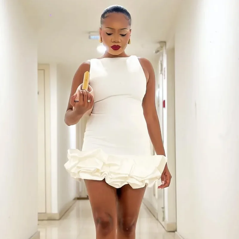 TRAF Womens Dresses 2024 Bodycon Ruffle White Dress Woman Sleeveless Puff Mini Dress Summer Backless Short Dresses For Women - Image 5
