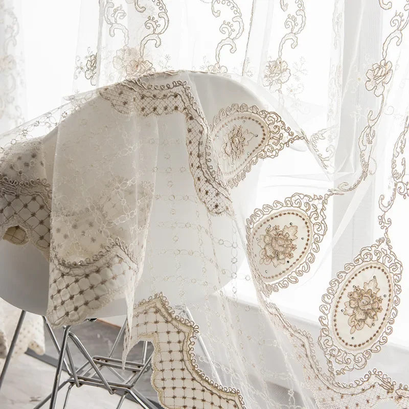 European Curtains for Living Dining Room Bedroom White Embroidered Window Embroidery Atmosphere Window Screen - Image 3