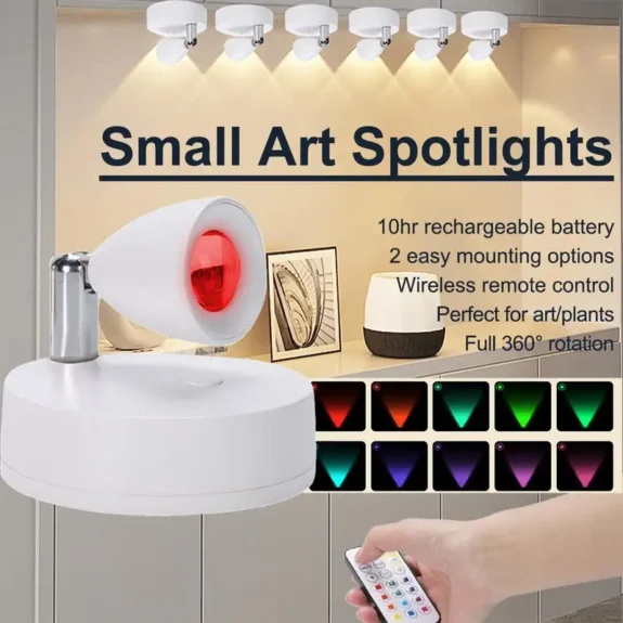 Remote Control Spotlight Rotatable Indoor Uplighting for Art Plants Rechargeable Accent Spotlights Battery Powered Ambient Light