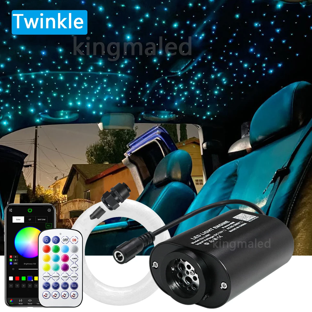 DC12V Mini 6W Twinkle RGBW Fiber Optic Star Ceiling Lights Kit APP Sound Control LED Engine for Car Starry Sky Fiber Optic Light