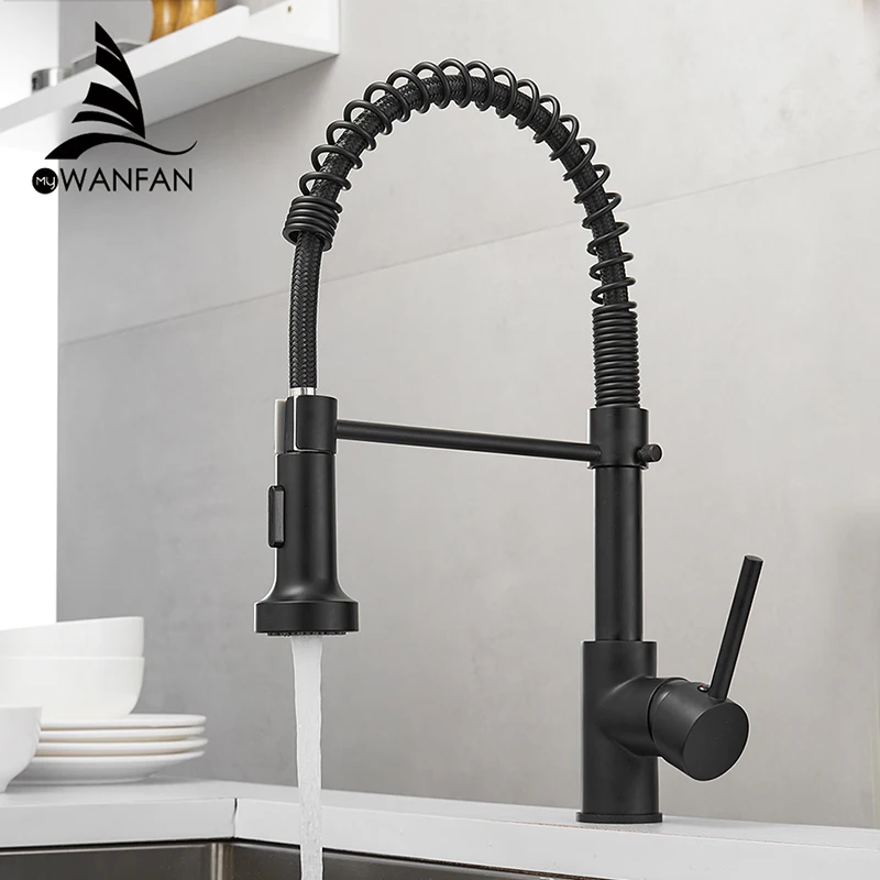 Brush Nickel Kitchen Faucets Brass Faucets for Kitchen Sink Single Lever Pull Down Spring Spout Mixers Tap Hot Cold Water Crane - Image 2