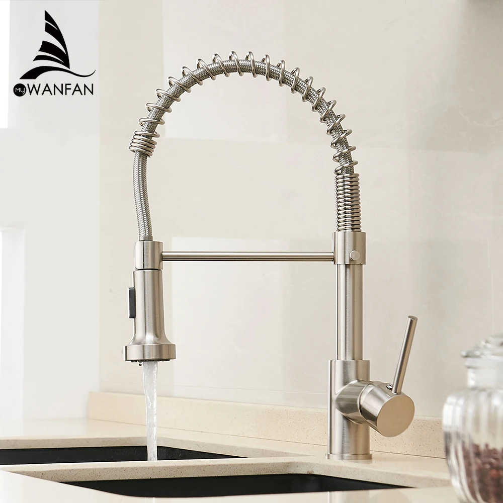 Brush Nickel Kitchen Faucets Brass Faucets for Kitchen Sink Single Lever Pull Down Spring Spout Mixers Tap Hot Cold Water Crane - Image 4