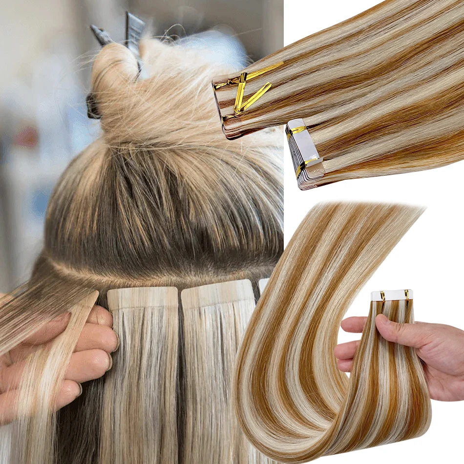 Straight Tape In Human Hair Extensions Natural Hair Extensions 100% Skin Weft Adhesive Glue On For Salon High Quality 18"-30" - Image 2