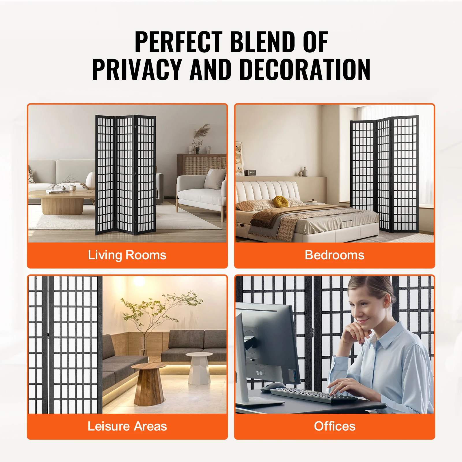 SucceBuy 3/4/6 Panel Wood Folding Privacy Screen Portable Decoration Screens for Room Separation Home Office Restaurant&Bedroom - Image 2