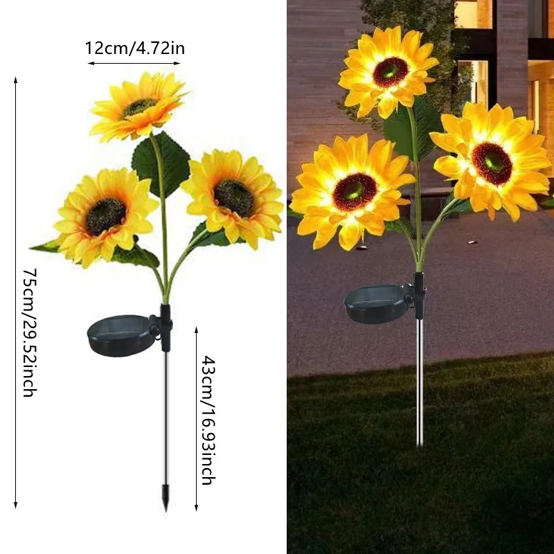 Outdoor Garden Yard Lawn Light Fairy Lights 1/3 Head LED Solar Sunflower Lawn Lights Landscape Garden Home Wedding Decoration - Image 8