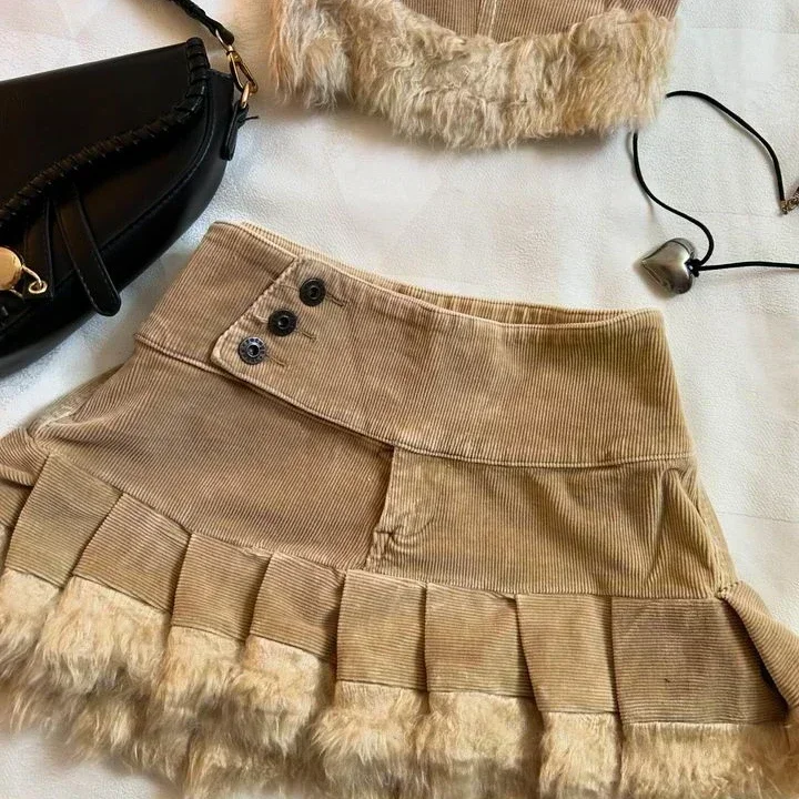 Y2K Knitted Splicing Short Skirt Two Piece Set Women Knitted Long Sleeved Sweater Cute Bow Mini Pleated Skirt Autumn Winter Suit - Image 19