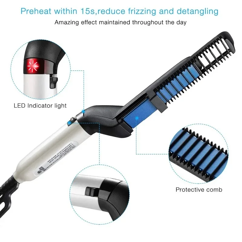 Hair Styling Appliances Quick Beard Straightener Brush Electric Hair Straightening Heat Brush Magic Massage Comb for Men - Image 4