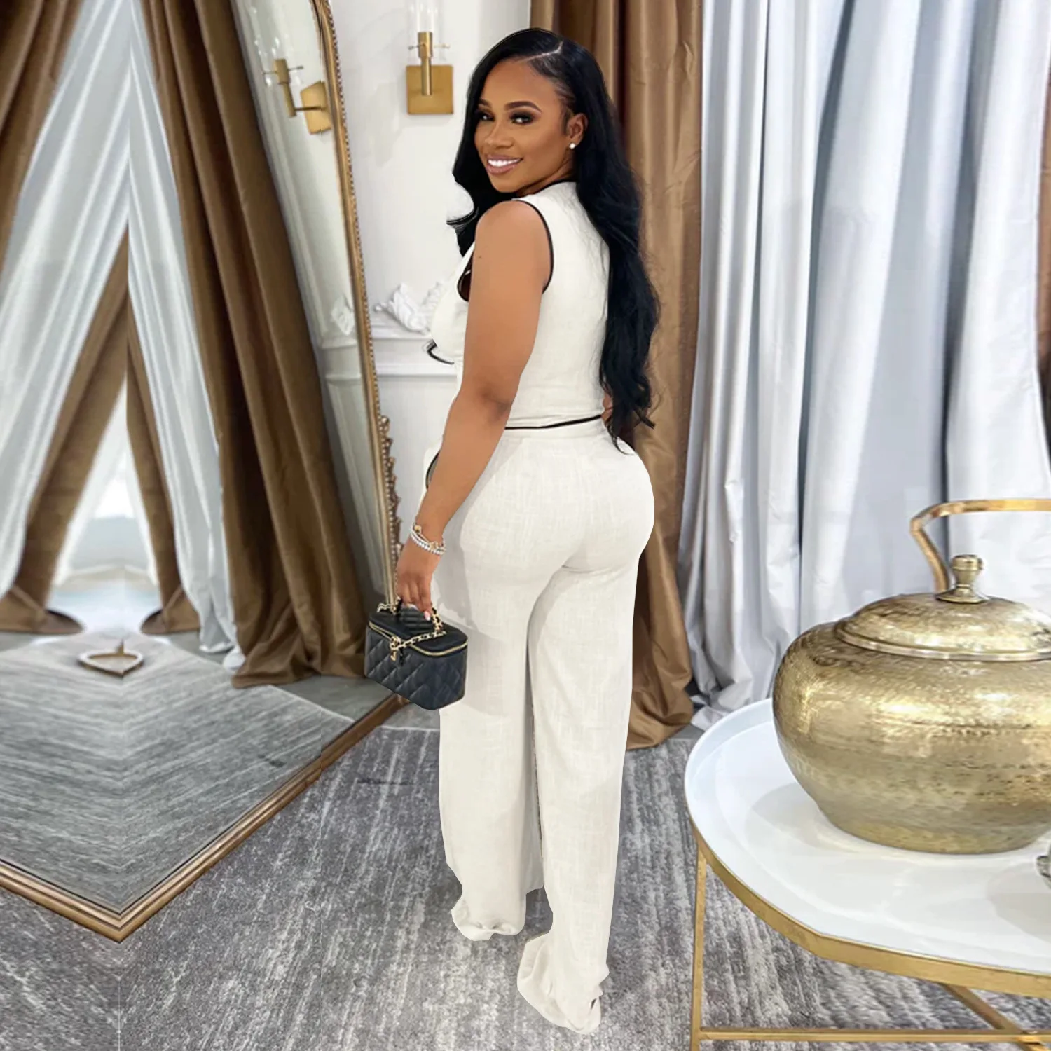 CM.YAYA Fashion Women's Set Strapless Vest Tops and Wide Leg Pants Suit 2025 Summer Street Two 2Piece Sets Outfit Tracksuit - Image 6