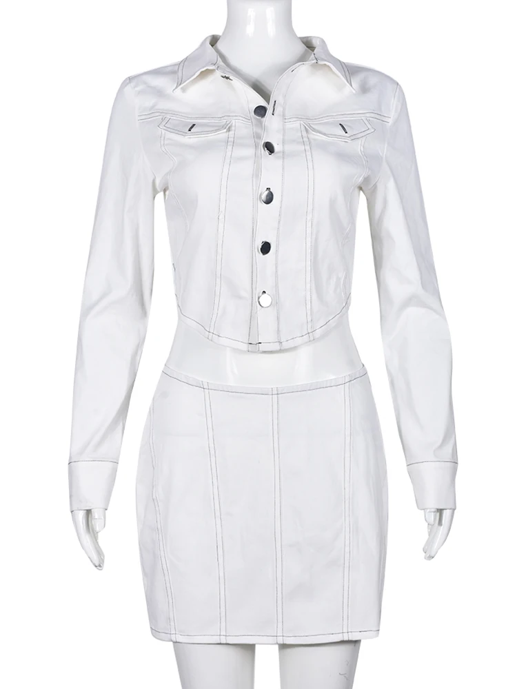 Weird Puss Striped Casual 2 Piece Set Women Cardigan Single-Breasted Full Sleeve Jacket+Skinny Wild Mini Skirt Trend Street Suit - Image 6