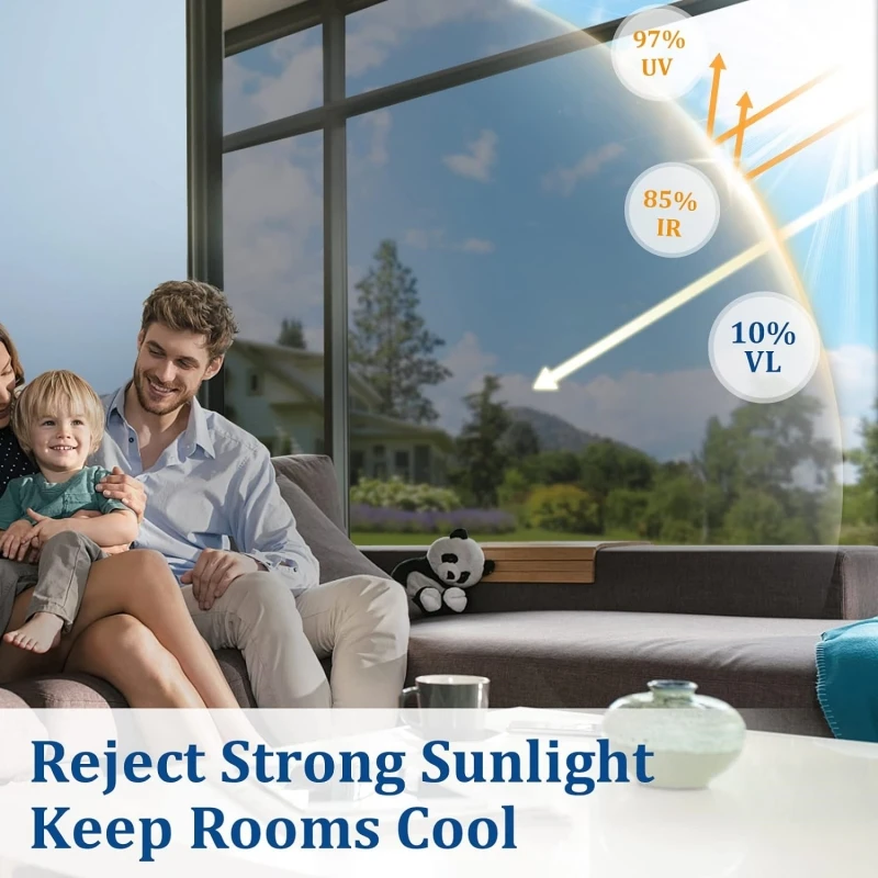 Window Privacy Film One Way Daytime Privacy Static Cling Sun Blocking Anti UV Reflective Mirror Window Tint for Home and Office - Image 3