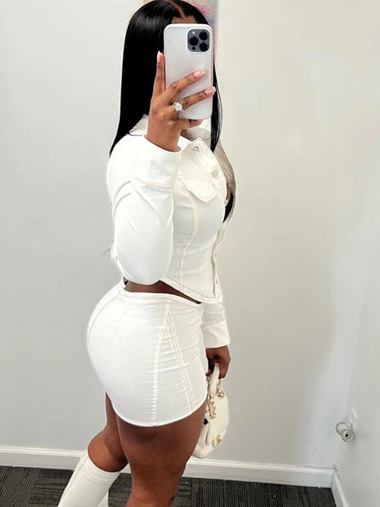 Weird Puss Striped Casual 2 Piece Set Women Cardigan Single-Breasted Full Sleeve Jacket+Skinny Wild Mini Skirt Trend Street Suit - Image 3