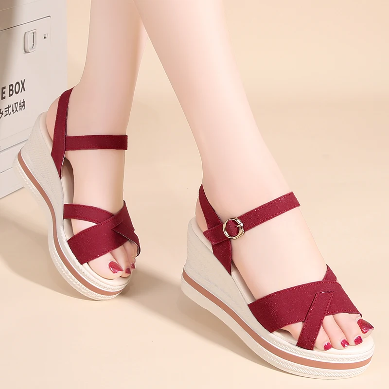 Women's Sandals Mix Color Wedges Heels Sandals Summer 2025 Shoes Woman Heeled Sandals Platform Summer Shoes Women Block Footwear - Image 2
