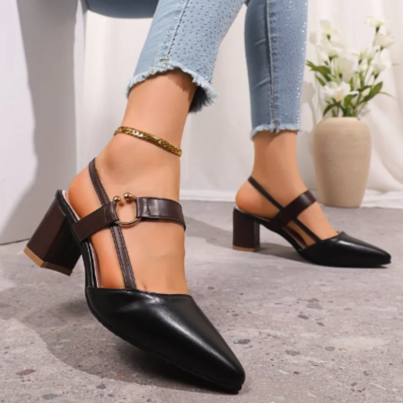 Women's Shoes Trend 2025 Shoe Genuine  Medium Heel Block Heels Mirror Luxury Designer Chunky Sandals Ladies Sexy Sandal - Image 5