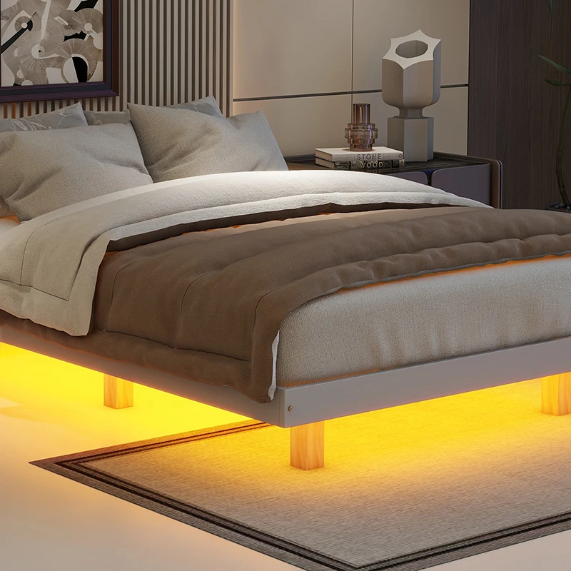 King/Full/Queen Size Floating Bed with LED Lights Underneath,Modern Low Profile Platform Bed with LED Lights,Natrual/Grey/White - Image 5