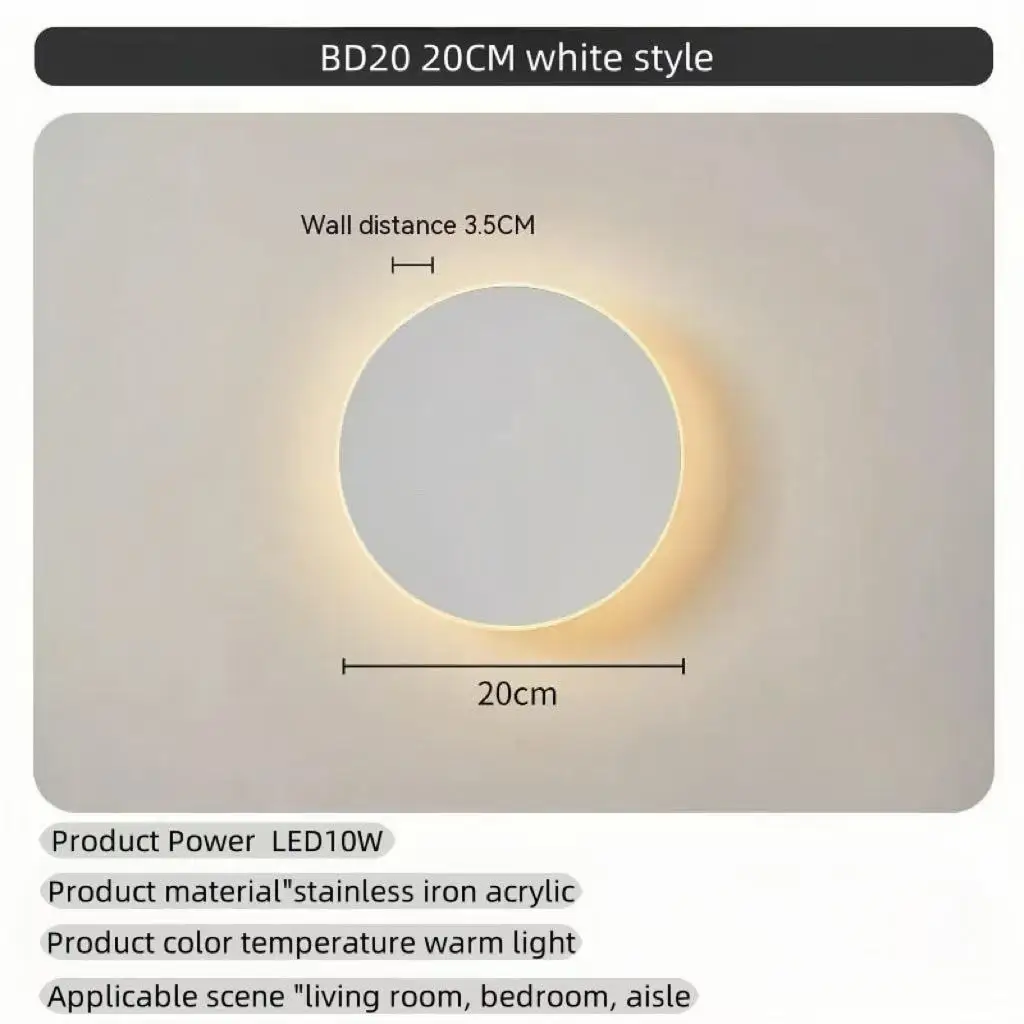 Lndoor Round Wall Lamp/Modern Minimalist Style Bedroom Bedside Table Staircase Porch/LED Light Source Human Body Touch Sensor - Image 16