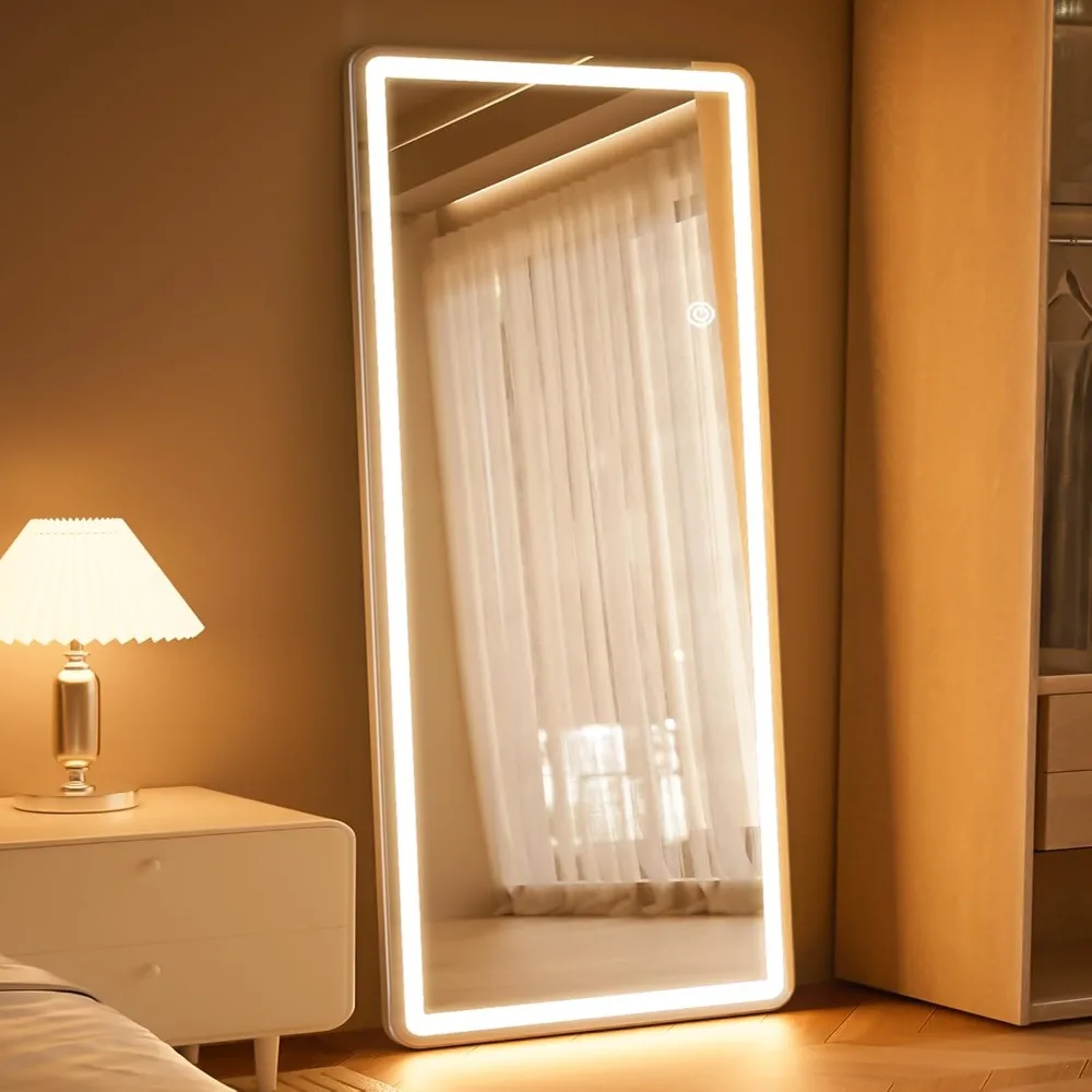 71 inch x 30 inch LED full-length mirror with rounded corners, bedroom/dressing room floor standing, tri color lighting, white - Image 6