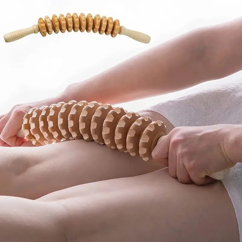 Body Fascia Massager Anti-slip Handle Wood Grooved Gear Arms Legs Thighs Buttocks Smooth Roller Massager for Back Relaxation - Image 6