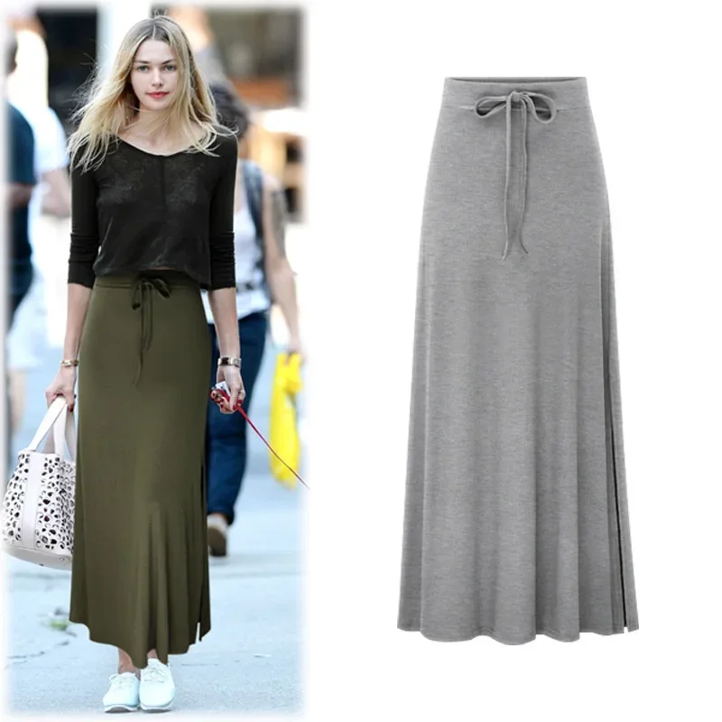 Plus Size Women's Clothing 2025 Fashion Knit Skirt Female High-waisted Long Split A-line Skirt Comforts Women Skirt - Image 4
