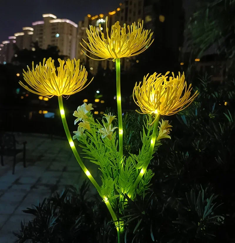 Solar 3 Heads Seashore Flower Spike Lights with Glowing Flowers & Stems Outdoor LED Lamp for Pathway Yard Garden Lawn Decoration - Image 8