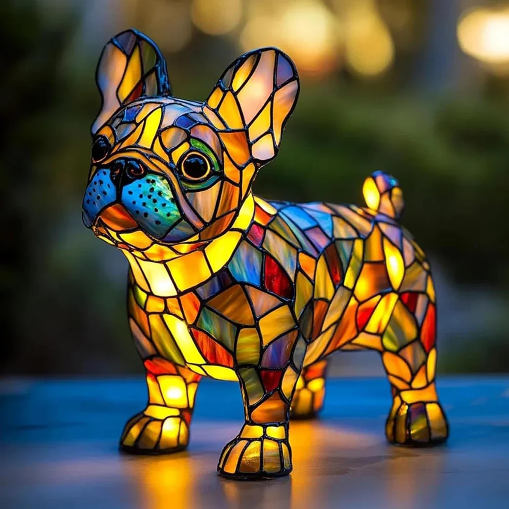 LED Corgi Lamp And Pug Lamp Dog Series Art Night Light Stained Resin French Tabletop Night Light Cute Pet Dogs Desktop Decor - Image 3