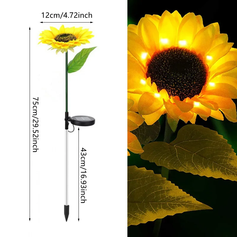 Outdoor Garden Yard Lawn Light Fairy Lights 1/3 Head LED Solar Sunflower Lawn Lights Landscape Garden Home Wedding Decoration - Image 7