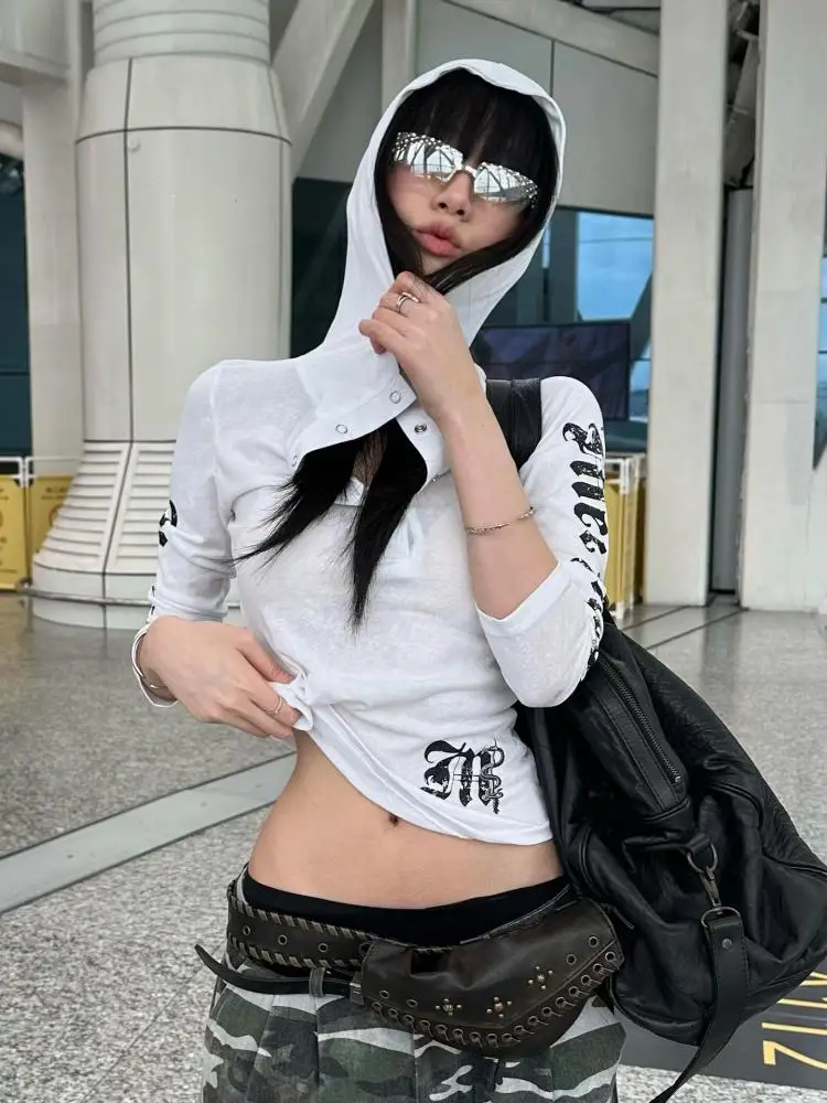 Yedinas Hooded Graphic T Shirts Long Sleeve Gothic Autumn Tops 2000s Clothes Y2k Streetwear Youthful Woman Clothes Print Tees - Image 3