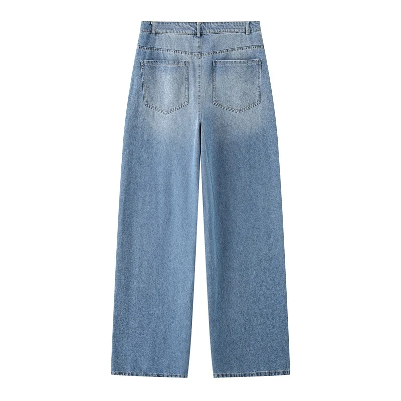 TRAF High Waist Baggy Jeans 2025 Women's Spring Summer Y2k Wide Leg Long Pants Fashion Casual Elegant Blue Denim Trousers - Image 4