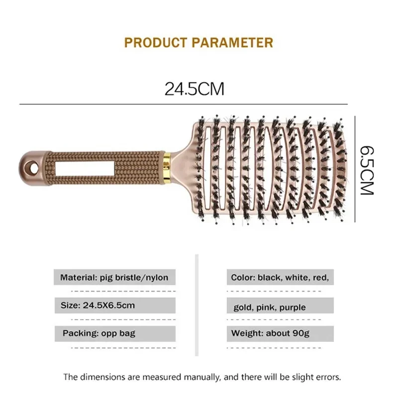 Hair Brush Scalp Massage Comb Hairbrush Boar Bristle Nylon Women Wet Curly Detangle Hair Brush Salon Hairdressing Styling Tool - Image 2