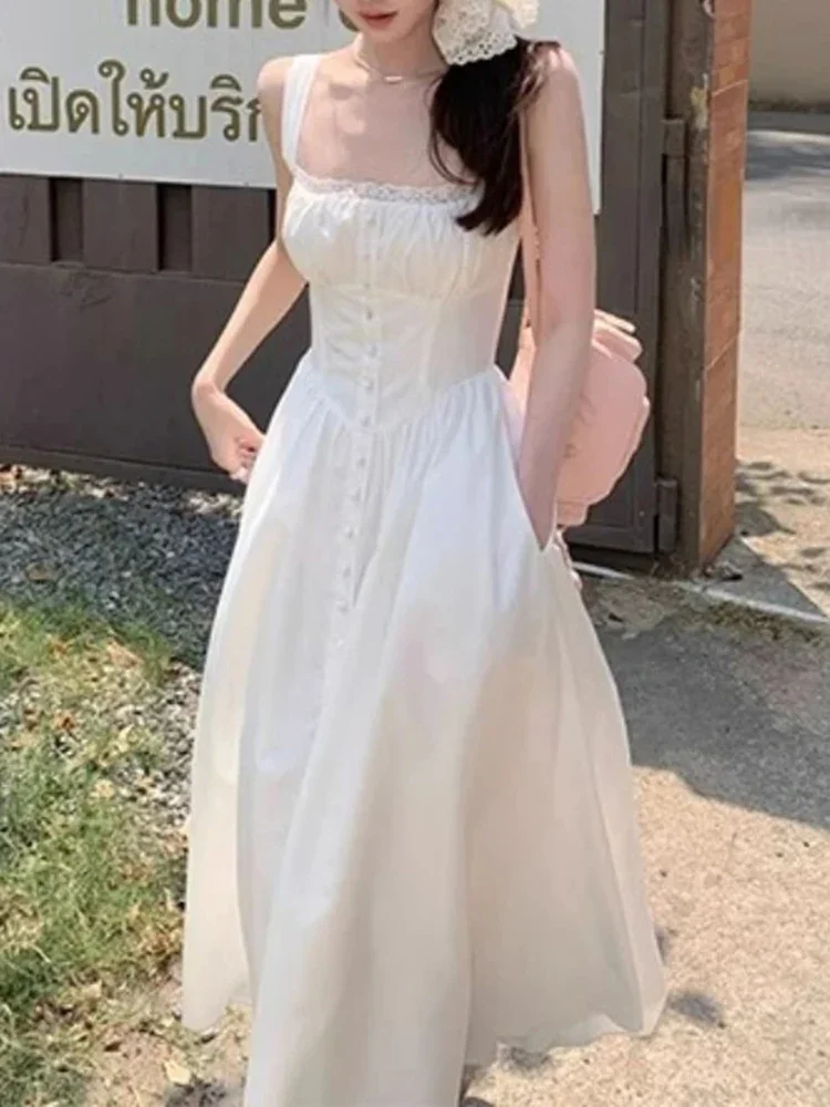 Elegant Women's Retro Printed Medium Length Dress Summer Fashion Beach Party Y2k Slim Fit Women Versatile Lace Suspender Dress - Image 2