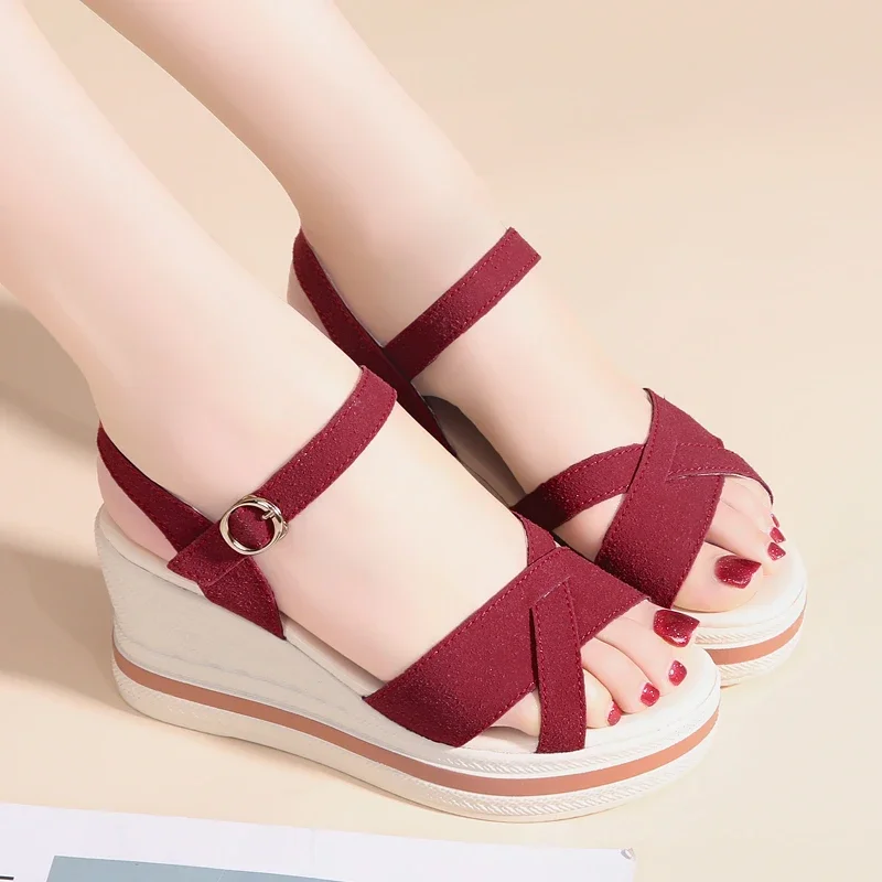 Women's Sandals Mix Color Wedges Heels Sandals Summer 2025 Shoes Woman Heeled Sandals Platform Summer Shoes Women Block Footwear