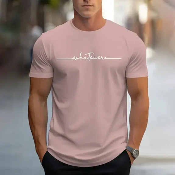Mens Summer Simple Breathable Short Sleeve Round Neck Casual Letter Printed T-Shirt Top Fashion Street Photo Temperament T-Shirt