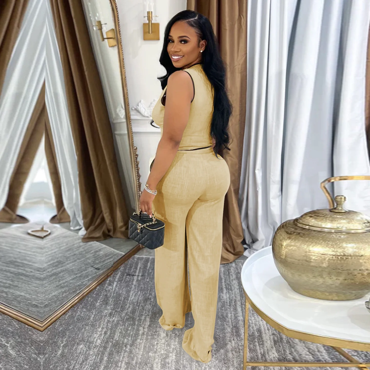 CM.YAYA Fashion Women's Set Strapless Vest Tops and Wide Leg Pants Suit 2025 Summer Street Two 2Piece Sets Outfit Tracksuit - Image 5